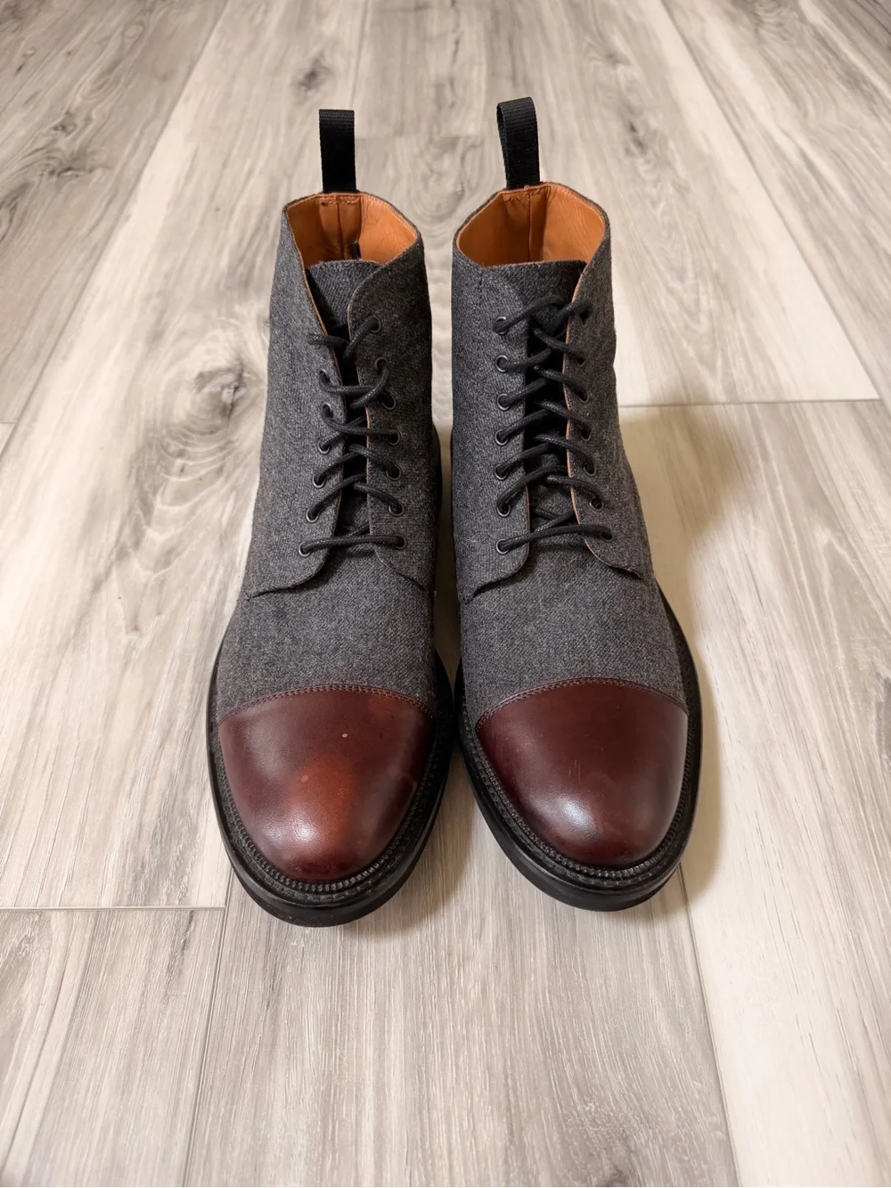 TAFT The Jack Gray Wool Oxblood Leather Cap Toe Boots Men EU 41 US 8